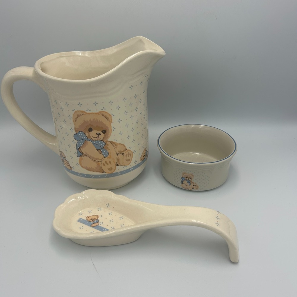 Vintage Tienshan Stoneware Country Bear Grandma Core Cottage Lot Dishes Granny